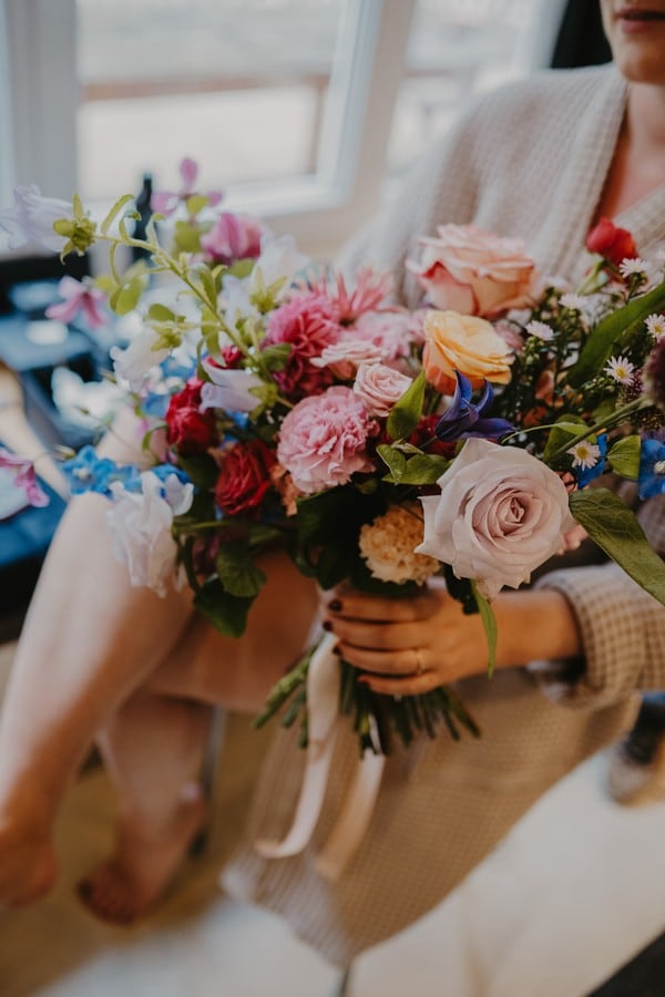 Boho-style cascading bridal bouquet